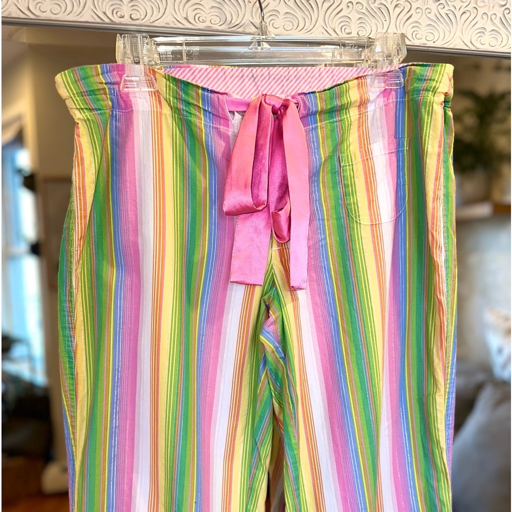Victoria’s Secret Rainbow Striped Lounge / Pajama Pants, Satin Pink Drawstring S - Picture 2 of 8